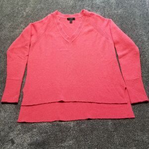 J Crew Small Relaxed Fit Coral Pink Alpaca Wool Blend V Neck Sweater Preppy